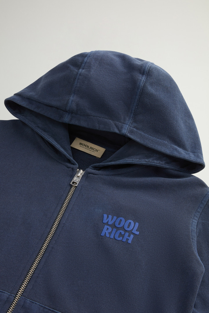 Boys’ Garment-Dyed Pure Cotton Hoodie with Zipper Blue photo 3 | Woolrich