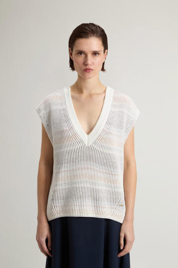 V-Neck Sleeveless Sweater in Cotton Blend White photo 1 | Woolrich