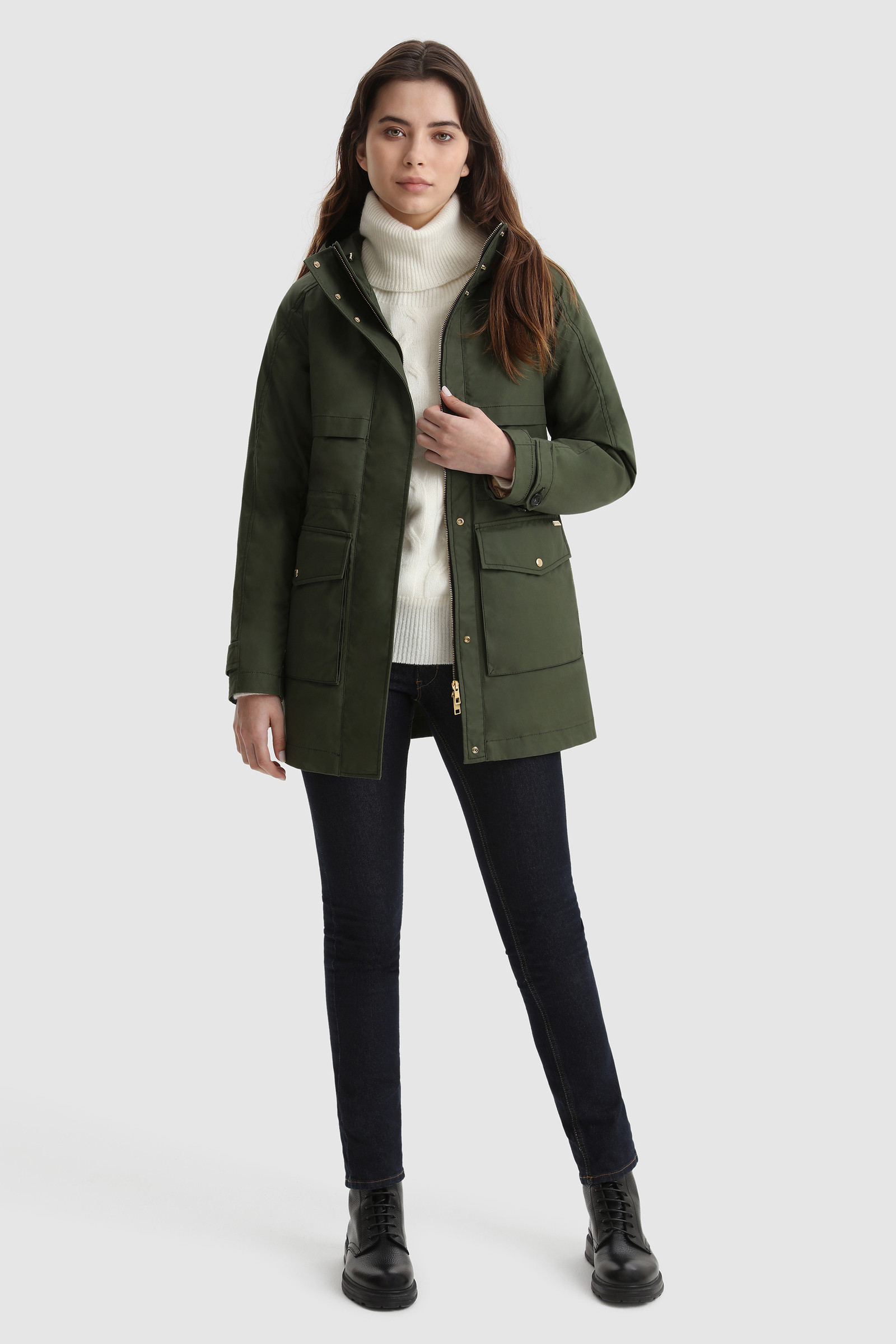 Woolrich Conway Waxed Cotton 2in1 Parka in Natural Womens Clothing Jackets Padded and down jackets 