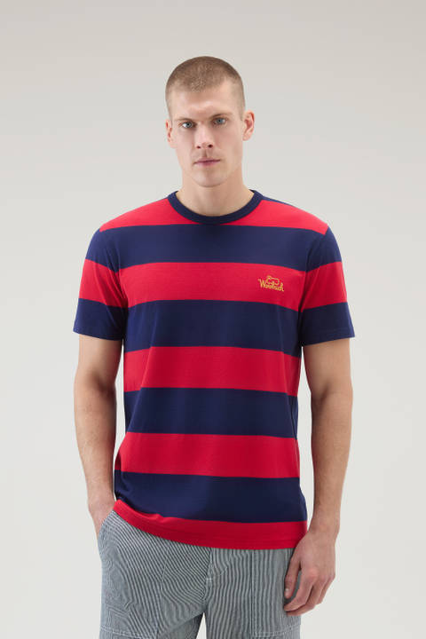 Gestreiftes T-Shirt aus Stretch-Baumwolljersey Rot | Woolrich