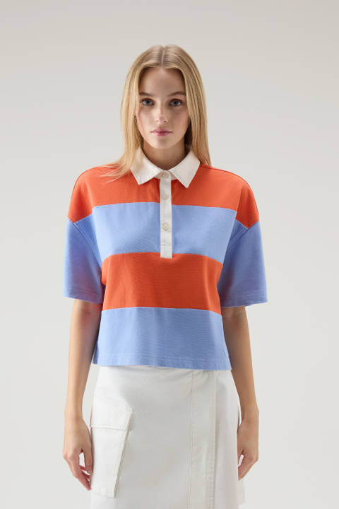 Striped Pure Cotton Piquet Polo Shirt Blue | Woolrich