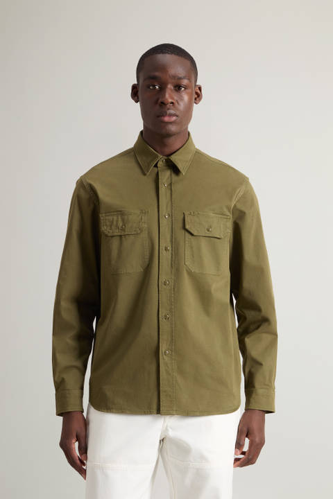Garment-dyed Shirt in Stretch Cotton Green | Woolrich