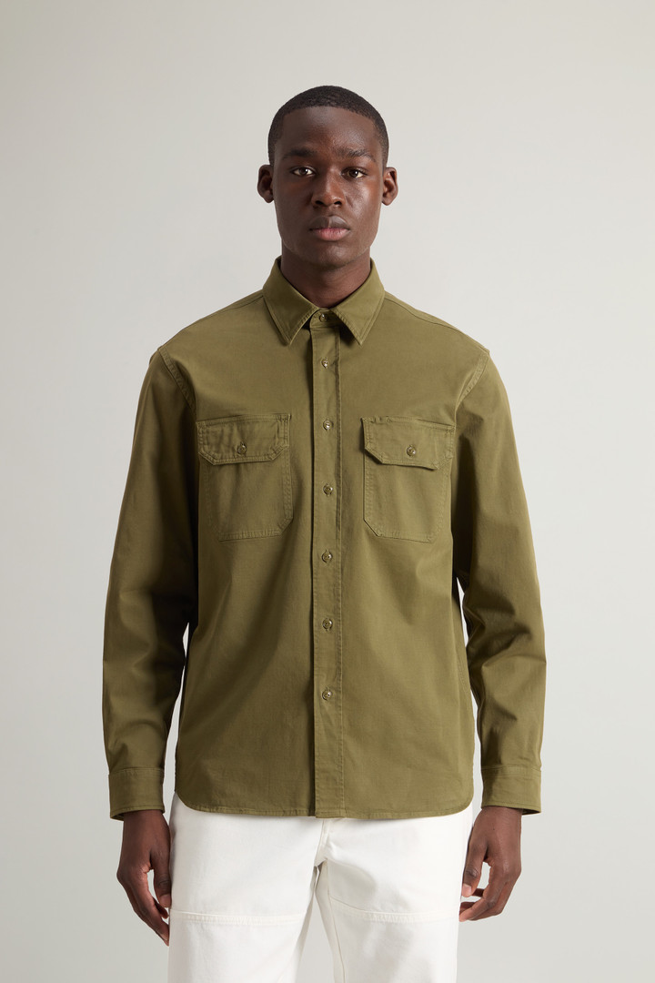 Garment-dyed Shirt in Stretch Cotton Green photo 1 | Woolrich