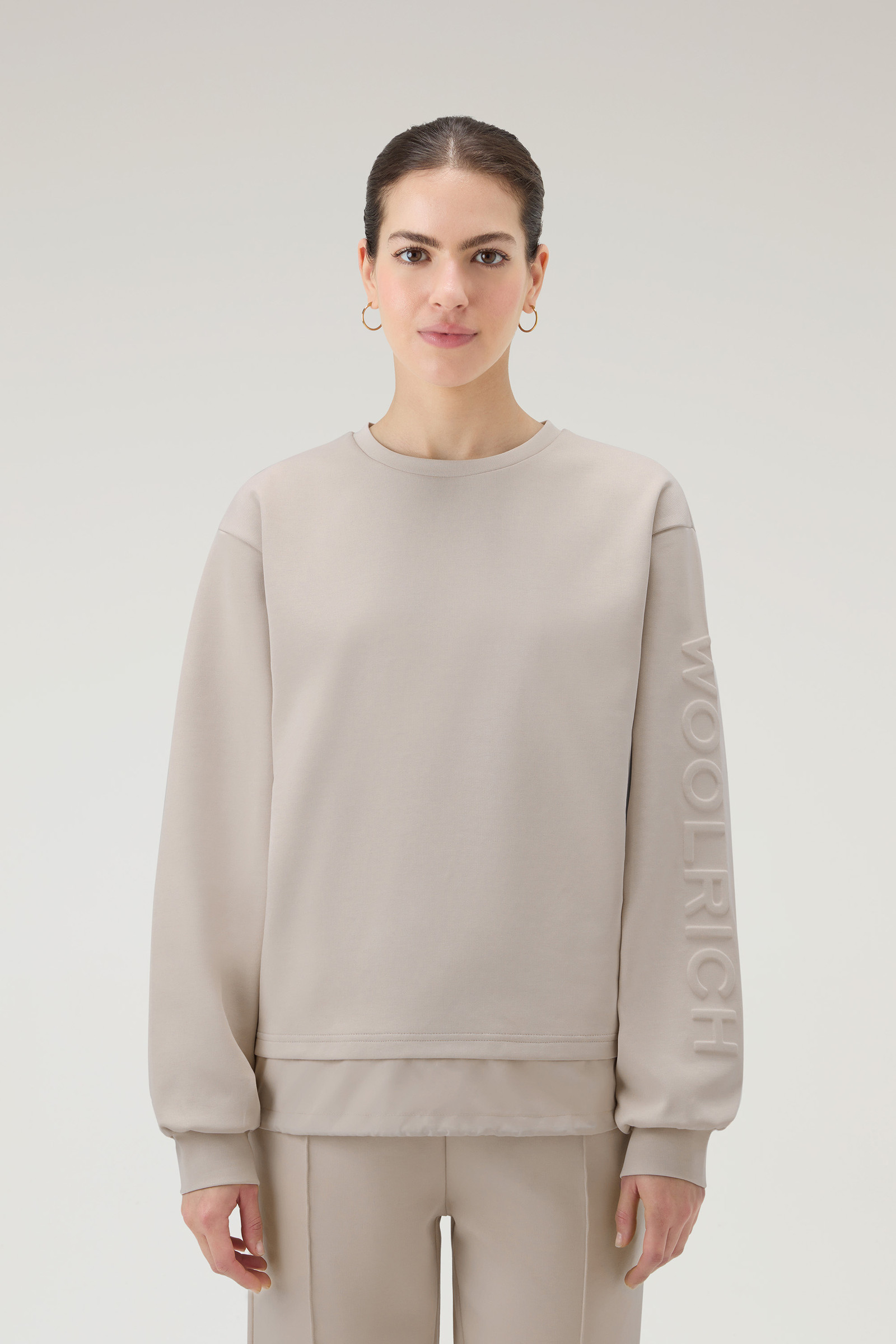 Sweatshirt mit Rundhalsausschnitt aus Baumwollmischung mit Nylon-Details taubengrau | Woolrich