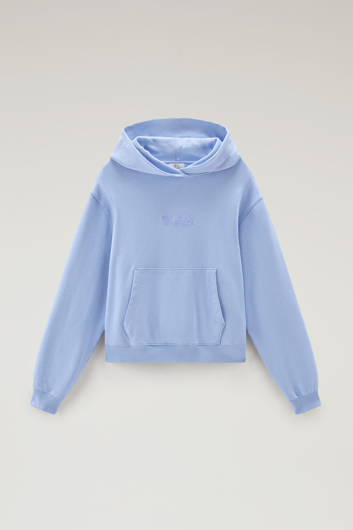 Sweat-shirt en pur coton à capuche et logo brodé Bleu photo 5 | Woolrich