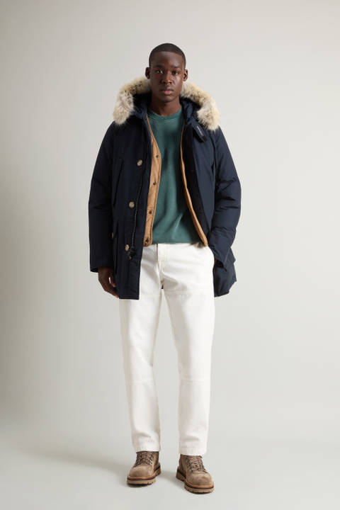 Arctic Parka in Ramar Cloth with Detachable Fur Trim Blue | Woolrich