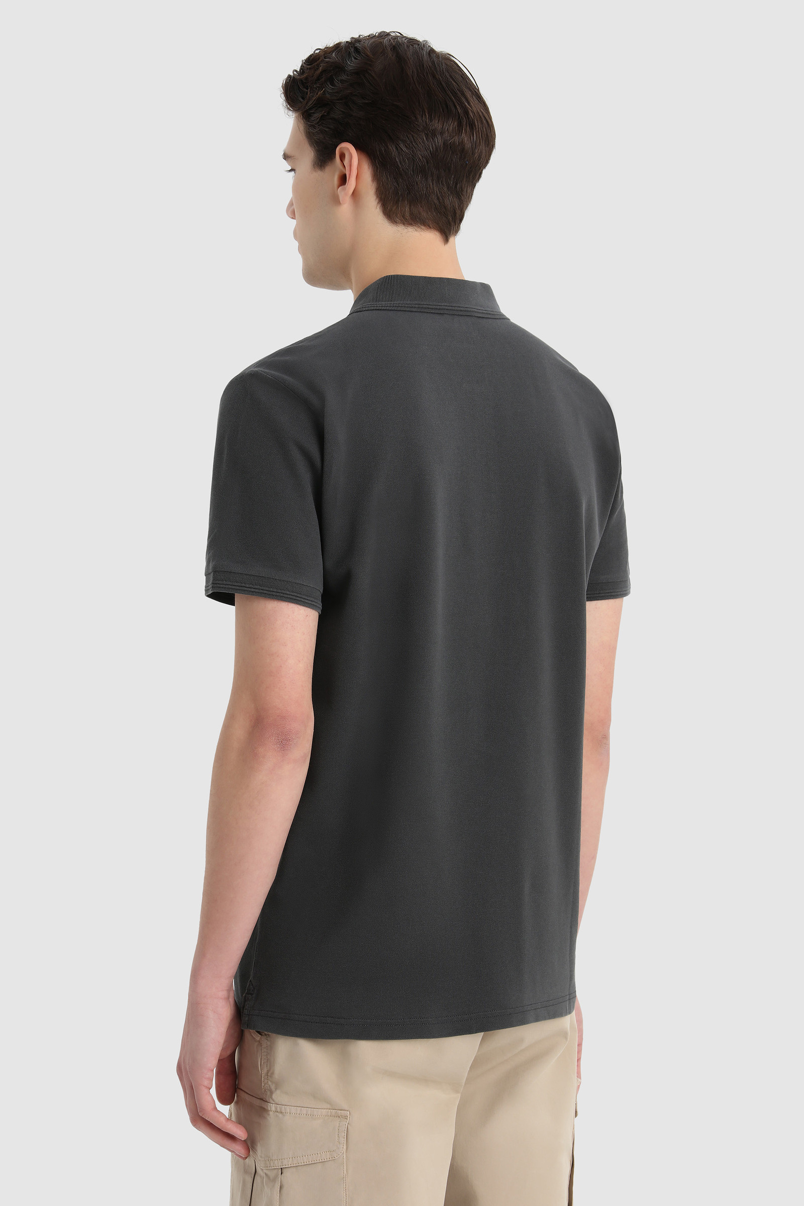 Mackinack Polo in Garment-Dye Stretch Cotton Piquet Black photo 3 | Woolrich