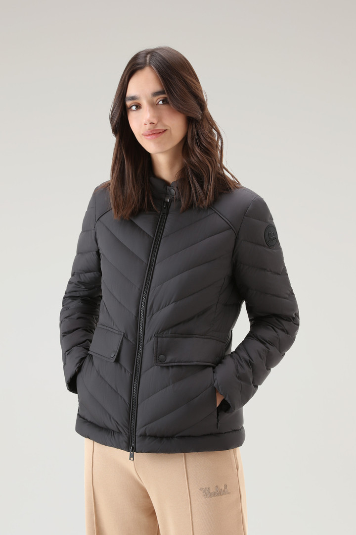 Padded Short Jacket with Chevron Quilting - Women - Black