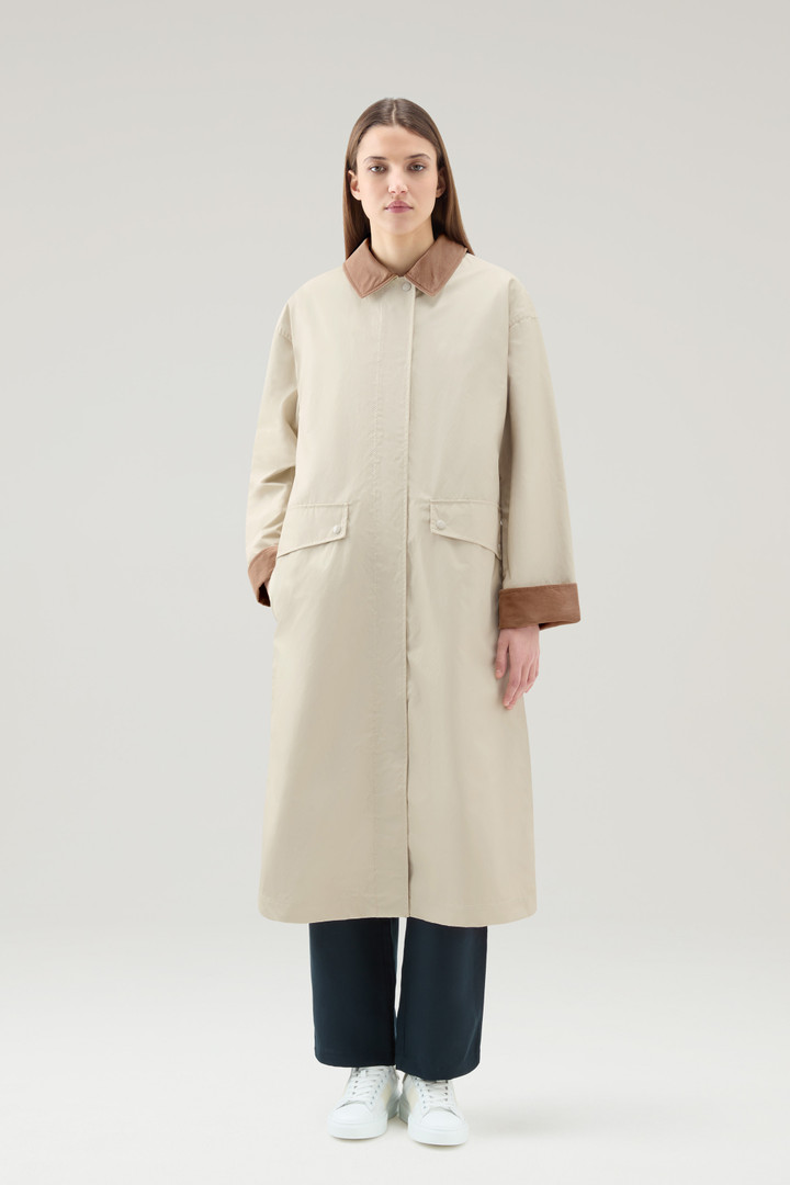 Waxed Trench Coat in Cotton Nylon Blend with Pointed Collar Beige photo 1 | Woolrich