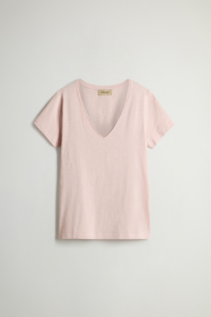 Pure Cotton Slub T-Shirt with V-Neck Pink photo 5 | Woolrich