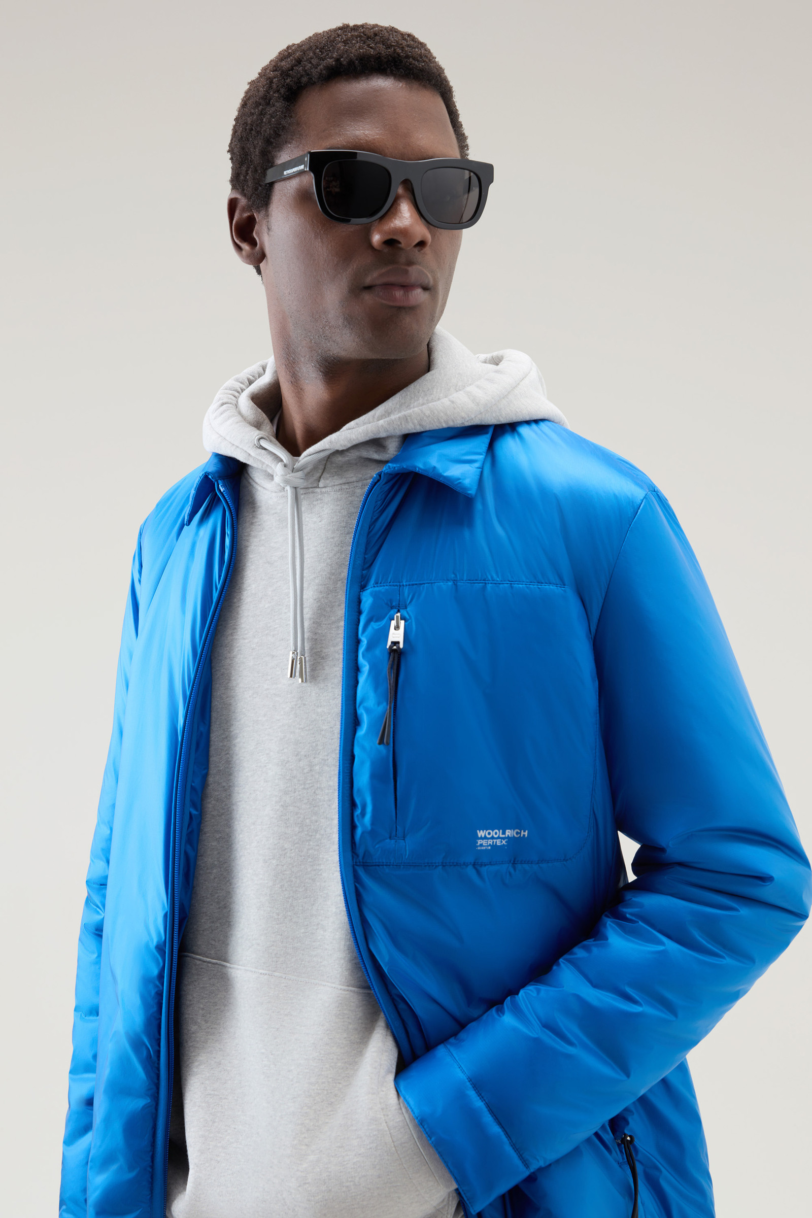 Men's Hoodie in Cotton Fleece with Embroidered Logo Grey Woolrich USA