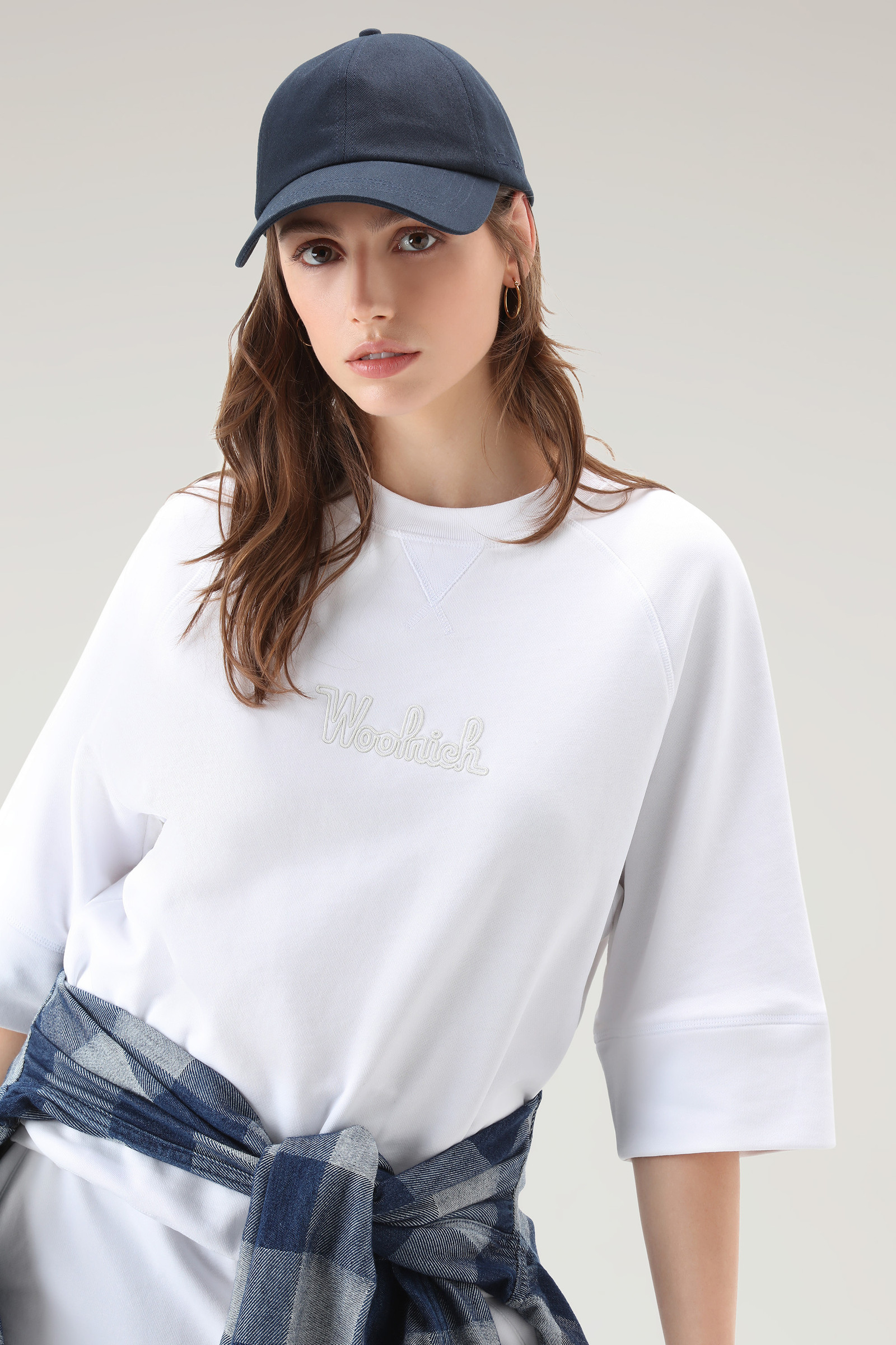 Sweat-shirt en pur coton avec manches trois-quarts blanc photo 4 | Woolrich