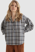 Linen blend blouse with Check print