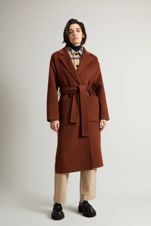 Manteau long ceinturé en pure laine vierge Marron | Woolrich