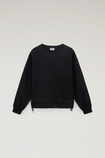 Crewneck in Mixed Cotton with Nylon Details Black | Woolrich