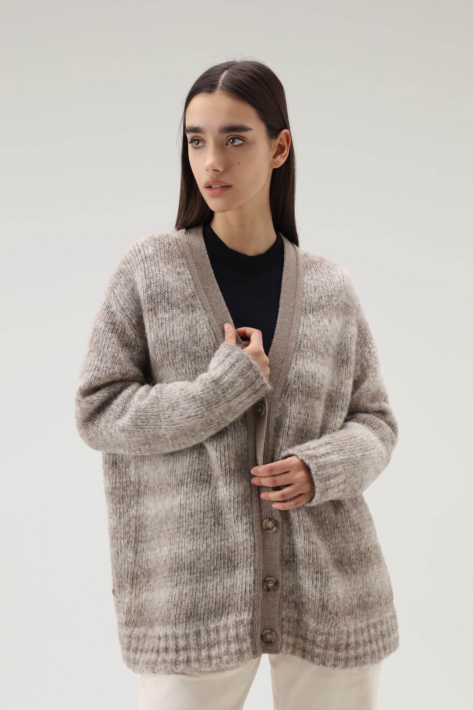 Cotton Women\'s in Beige | Wool and Dégradé Alpaca Cardigan USA Blend Woolrich