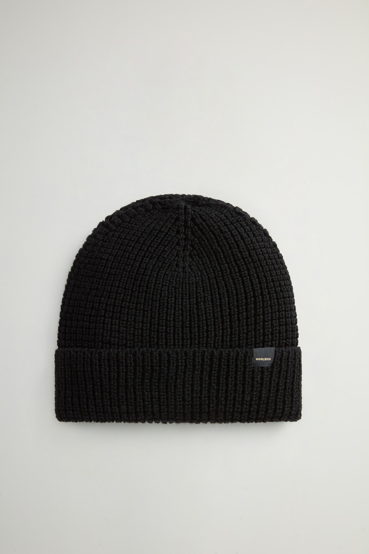 Woolrich Man Beanie in Pure Merino Virgin Wool with Honeycomb Stitch Black Size L