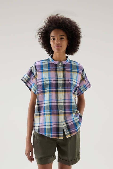 Appalachian Trail Short-Sleeved Check Blouse in Pure Cotton Blue | Woolrich