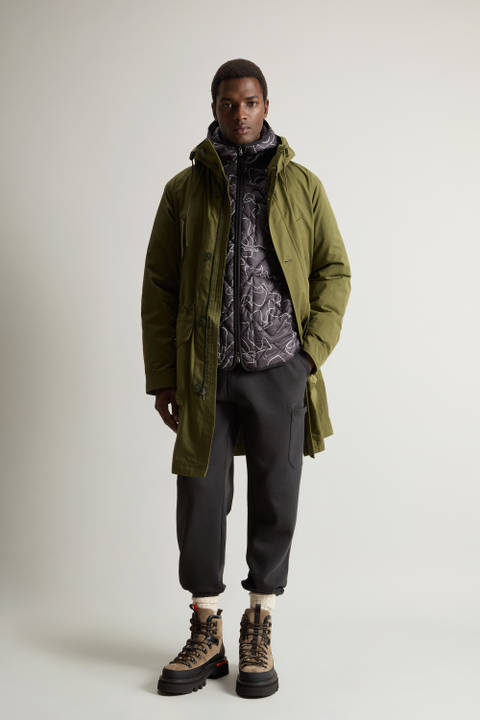 3-in-1 Mountain Cloth Parka with Camouflage Inner Jacket Green | Woolrich