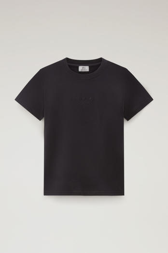 Pure Cotton T-Shirt with an Embroidered Logo Black | Woolrich