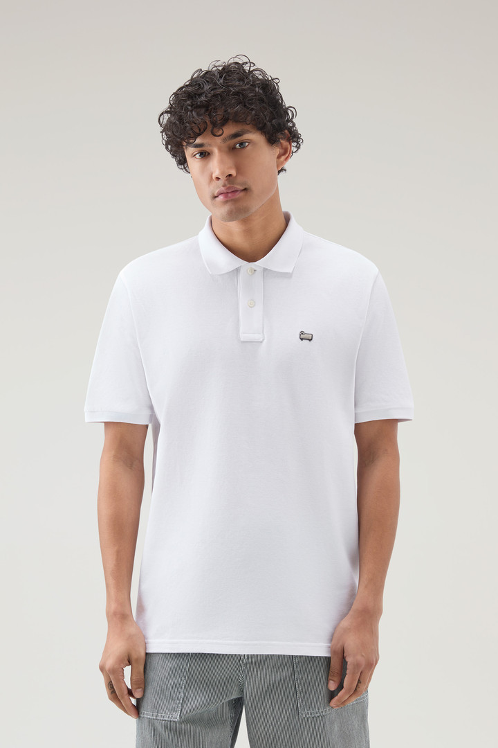 Woolrich Men Piquet Polo Shirt in Pure Cotton White Size M