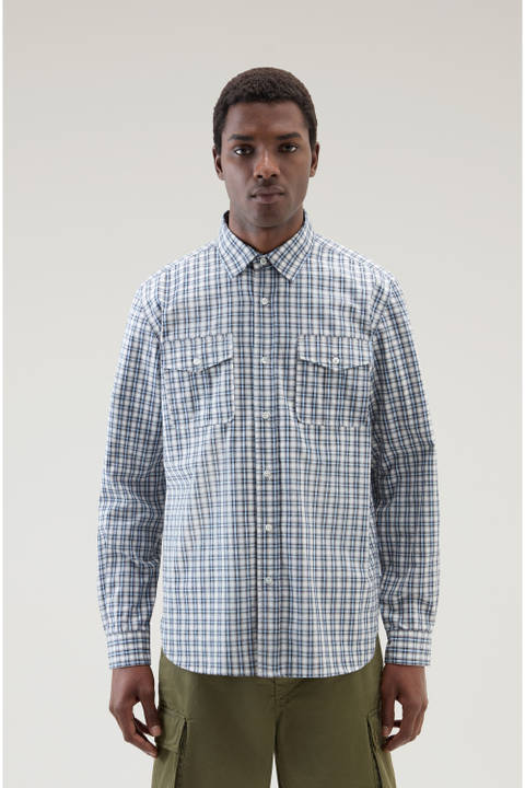 Chemise à carreaux en pur coton Bleu | Woolrich