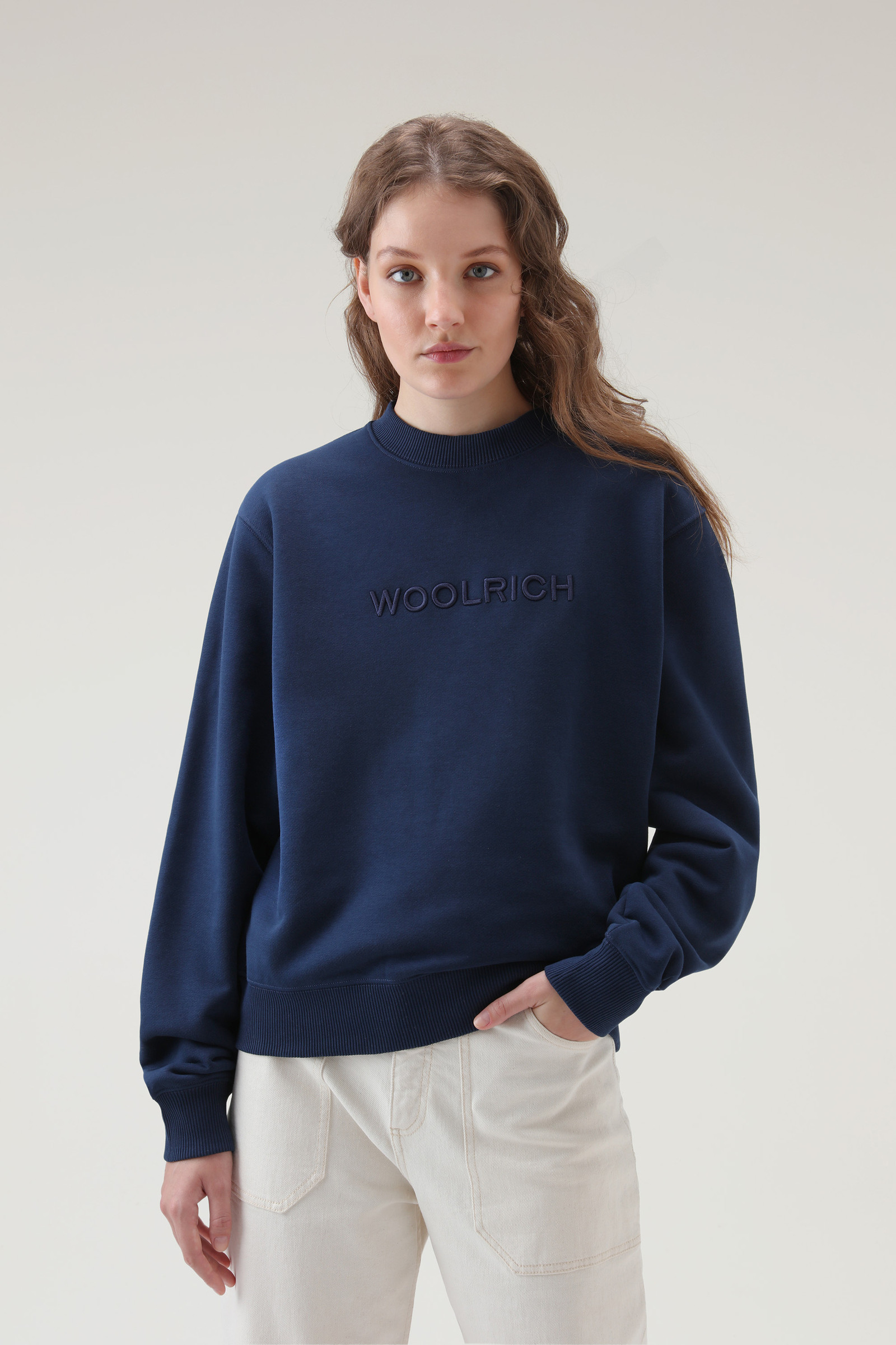 Sweat avec logo brodé Bleu | Woolrich