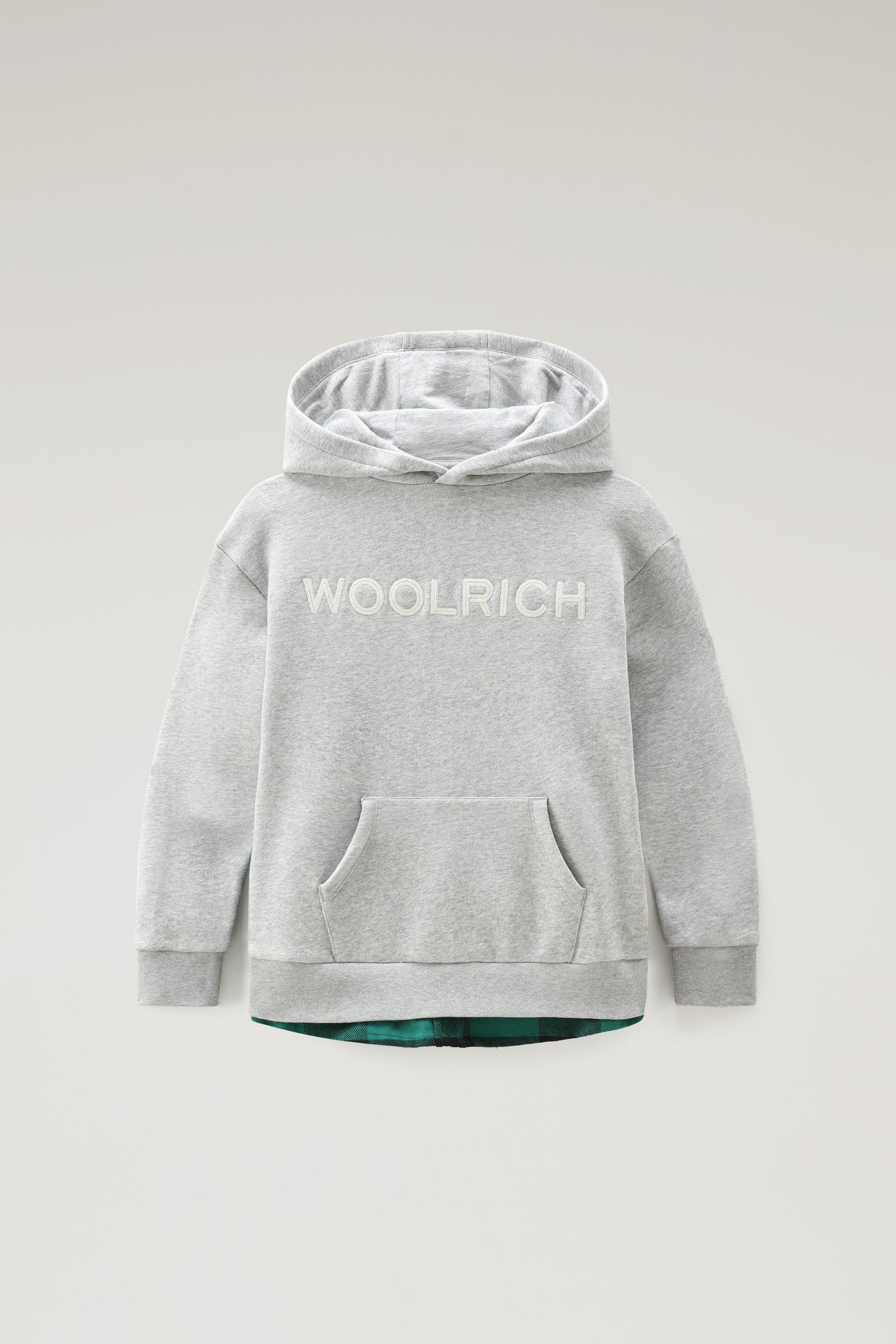 Boys' Logo Hoodie with Buffalo Check Back Green | Woolrich