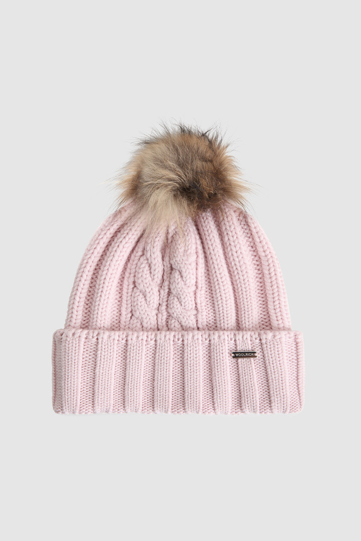 Virgin wool Beanie with raccoon pompom