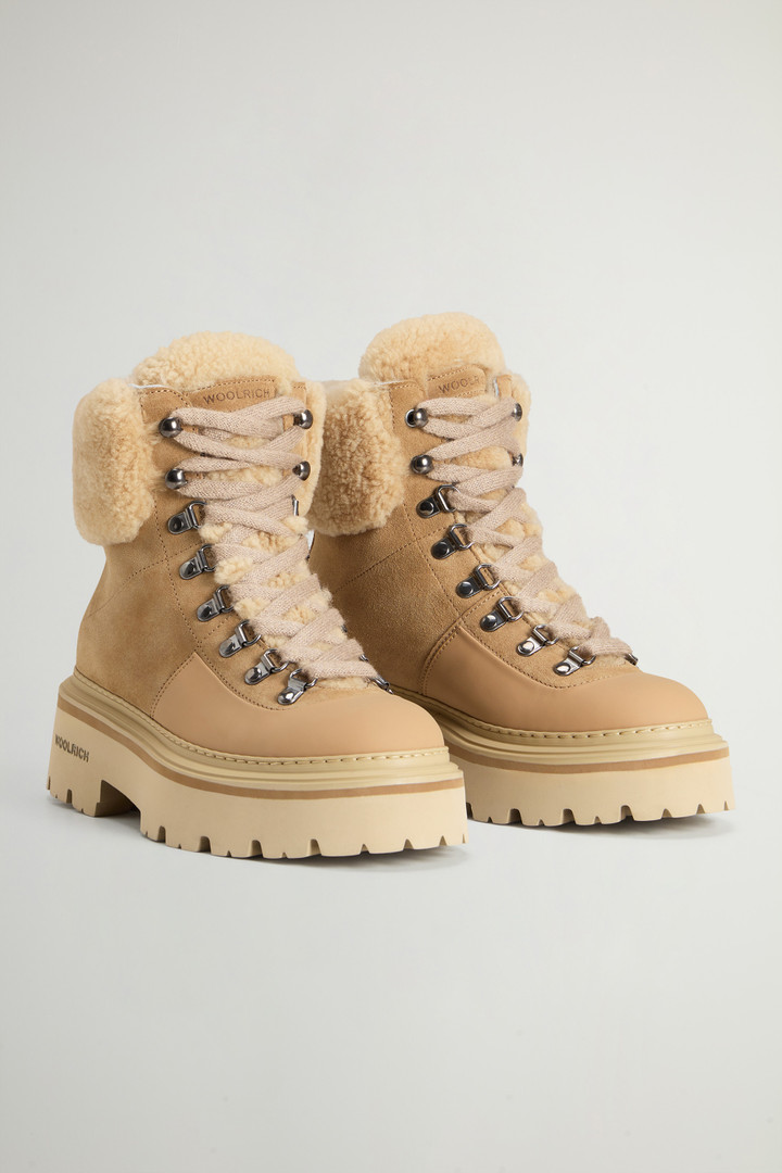 Suede Hiking Logger Ankle Boots with Sheepskin Lining Beige photo 2 | Woolrich