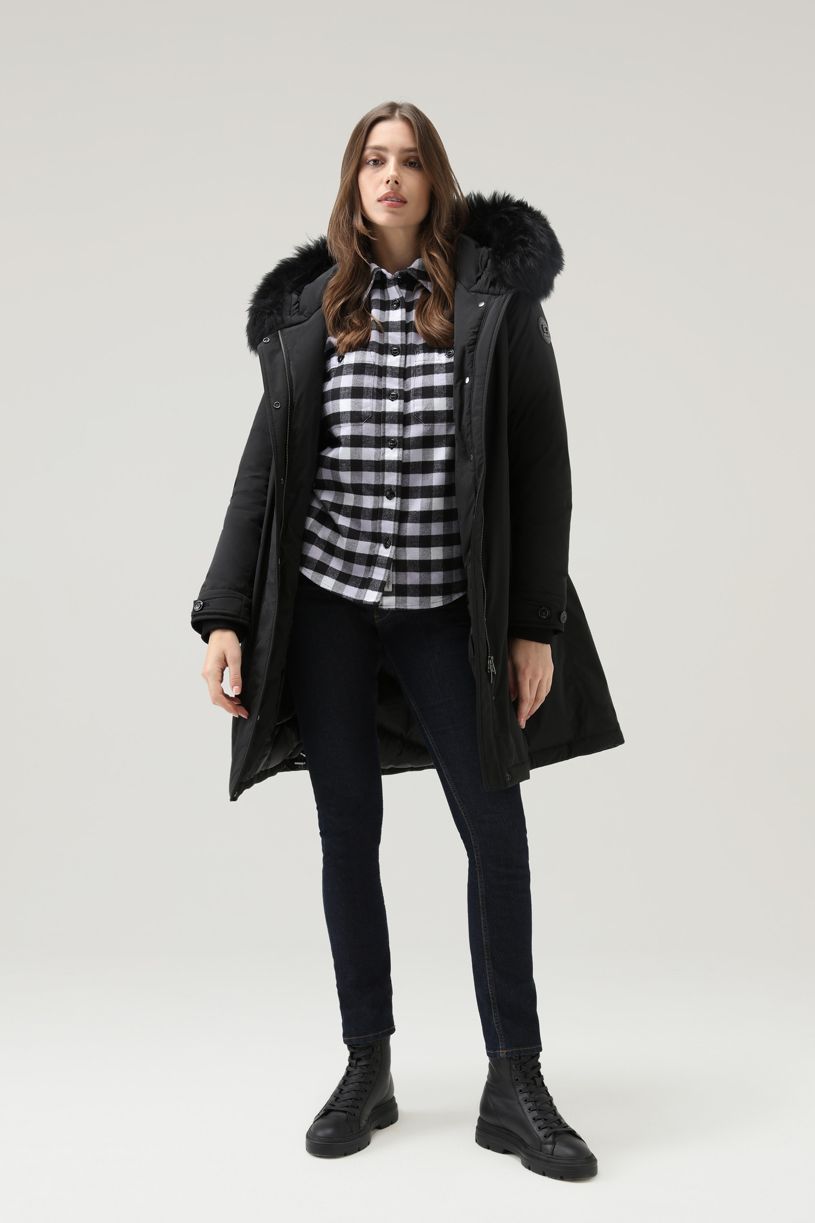 Camicia Classic a quadri in flanella nero photo 2 | Woolrich
