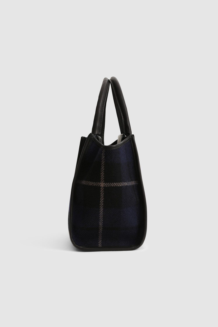 Wool Tote Bag with check pattern