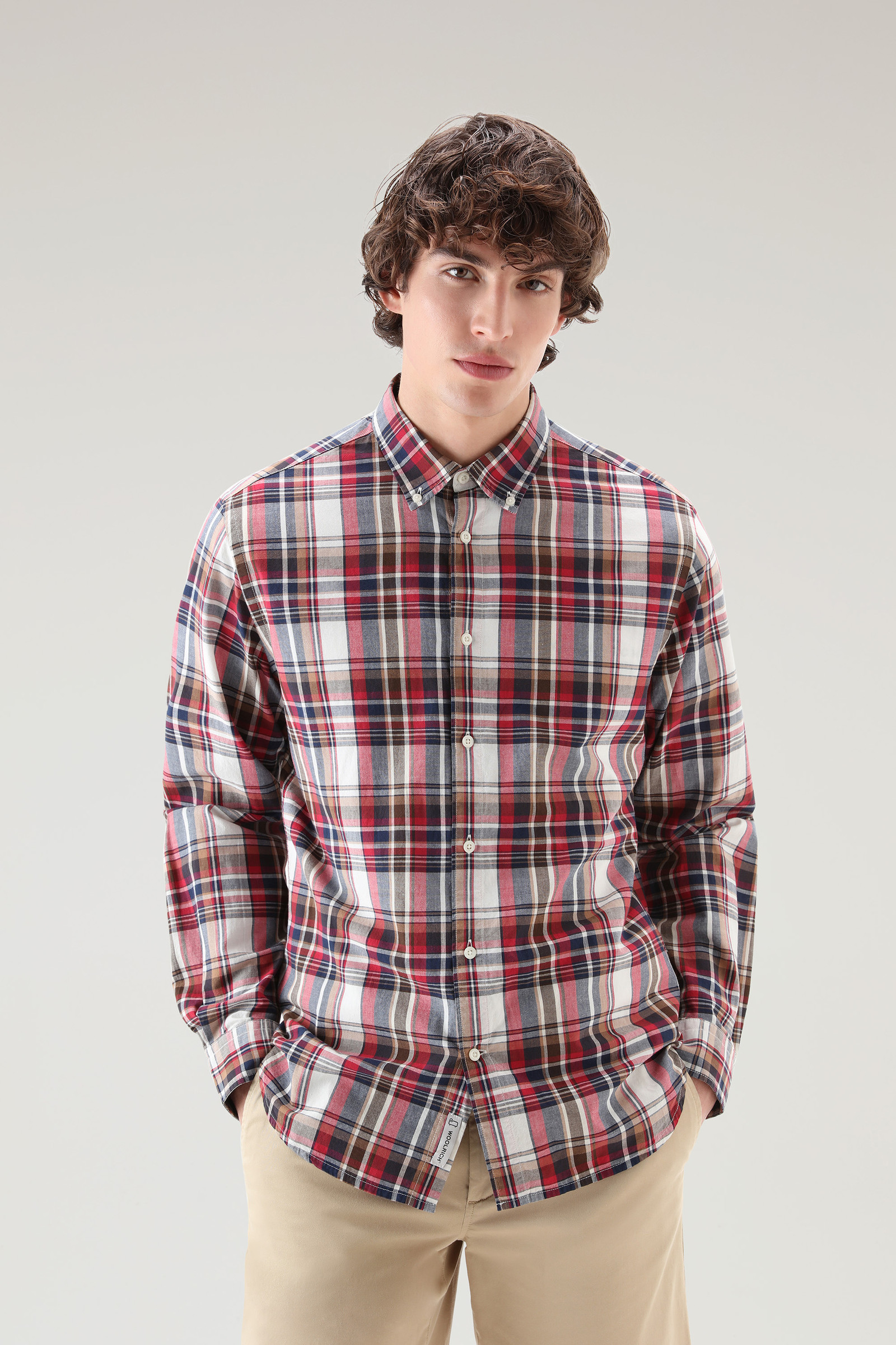 Madras Check Shirt In Pure Cotton Poplin Red Woolrich USA