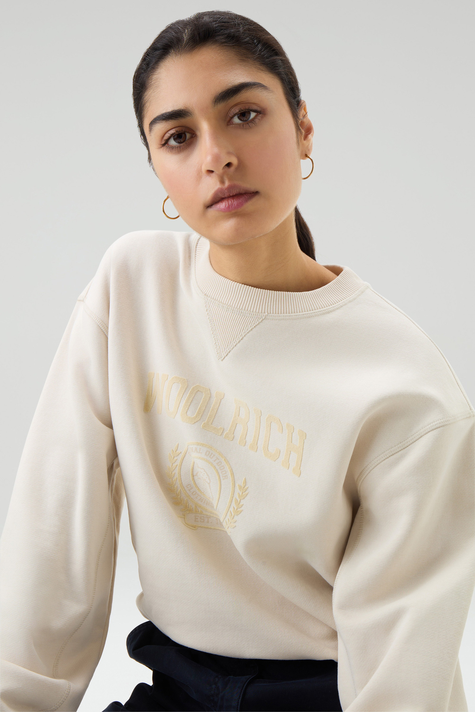 Women's Ivy Crewneck Sweatshirt in Cotton Blend White | Woolrich USA