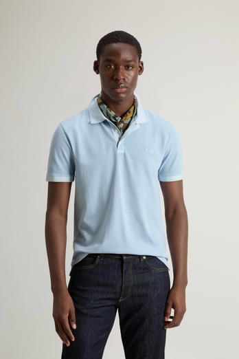 Garment-Dyed Mackinack Polo in Stretch Cotton Piquet Blue | Woolrich