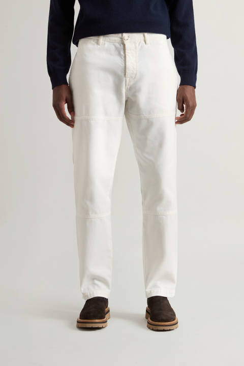 Pantaloni Carpenter tinti in capo in puro canvas di cotone Bianco | Woolrich