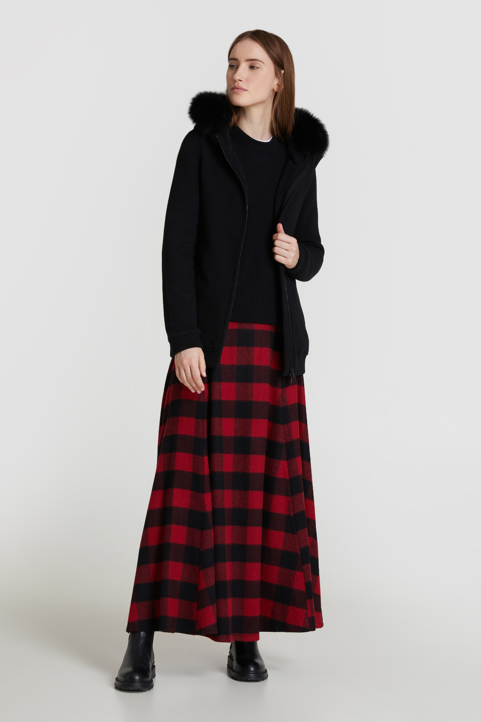 Felpa In Lana E Cotone Con Cappuccio E Zip