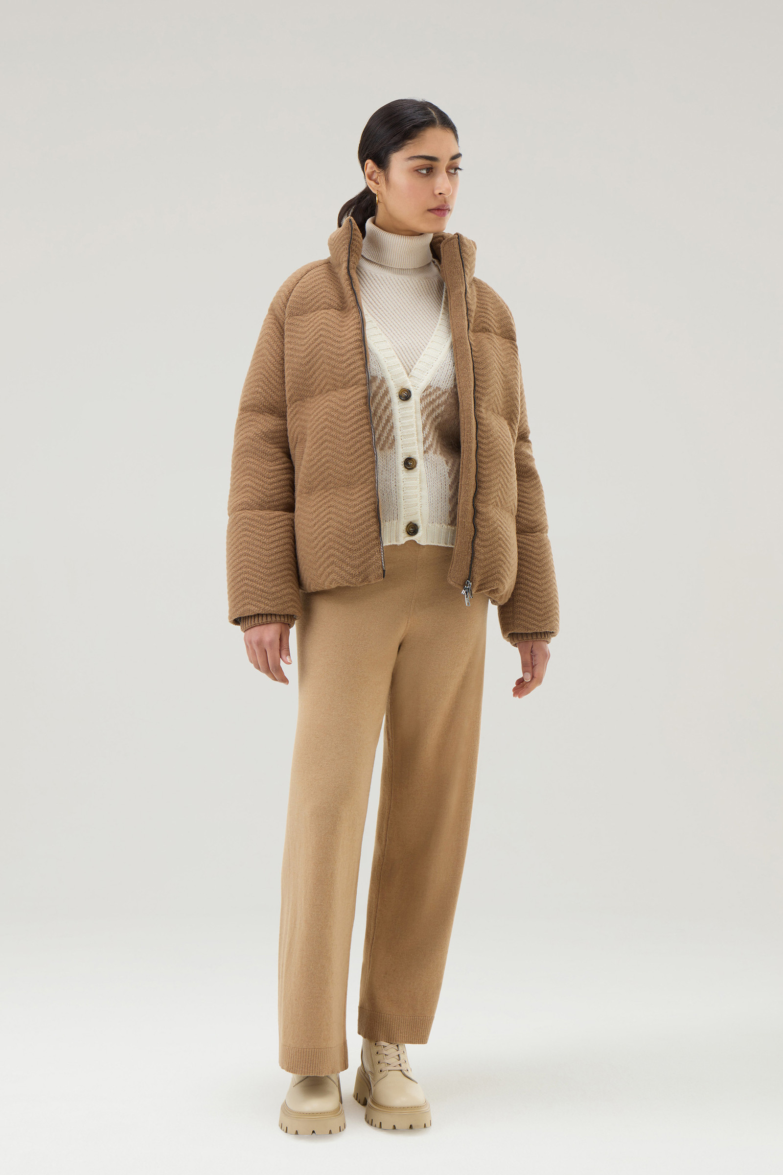 Women's Down Jacket in Italian Wool Blend Brown | Woolrich USA