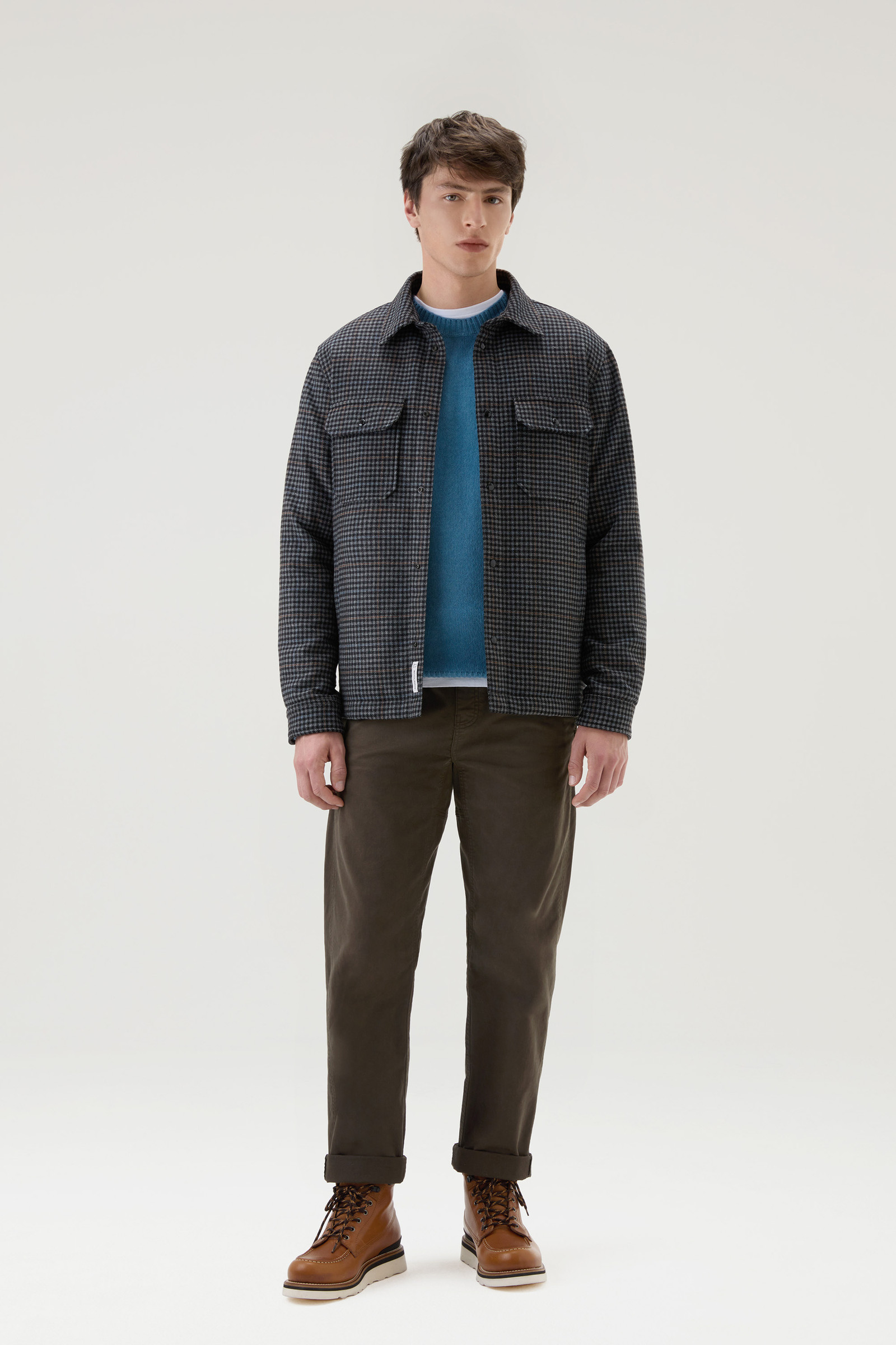 Alaskan Padded Check Overshirt in Recycled Italian Wool Blend Grey photo 2 | Woolrich