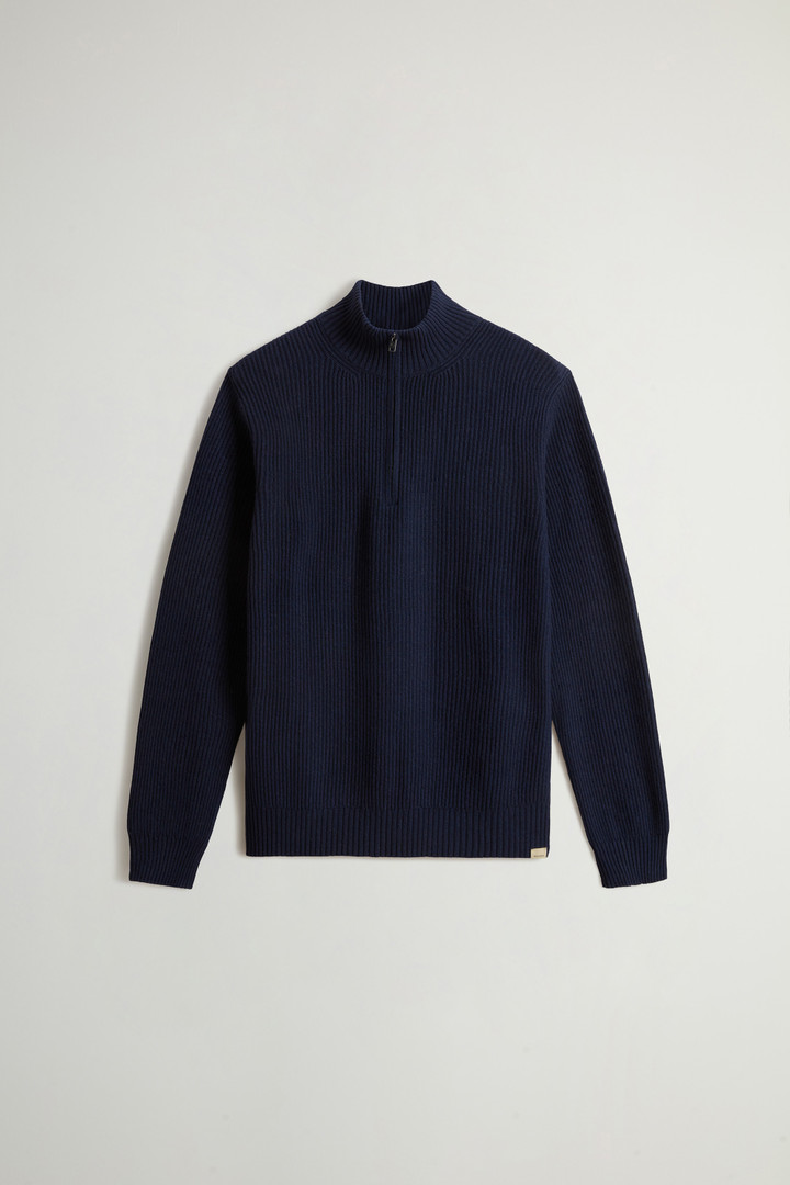 Half-Zipper Turtleneck Sweater in Wool and Cashmere Blend Blue photo 5 | Woolrich