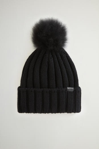 Beanie aus Merino-Schurwolle mit abnehmbarem Pompon aus Kaschmirwolle Schwarz | Woolrich