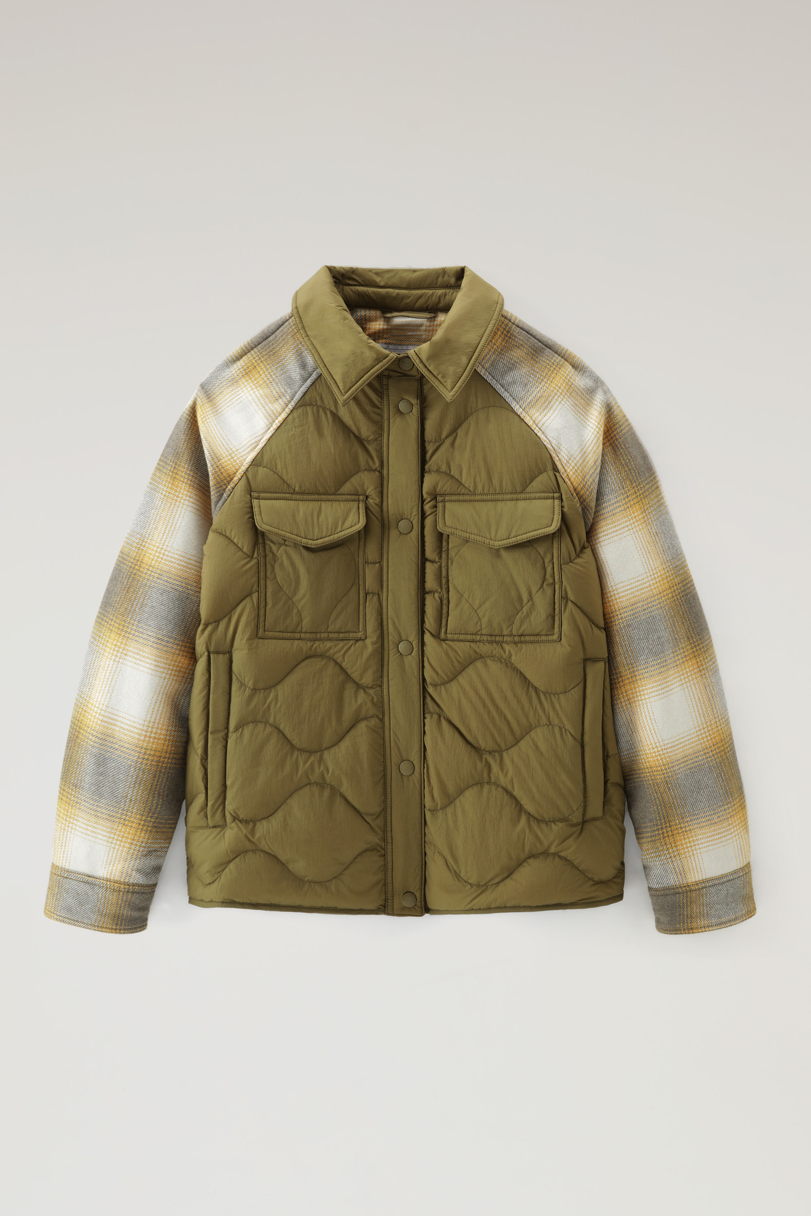 Veste chemise Alba en nylon crinkle avec manches en laine vert photo 5 | Woolrich
