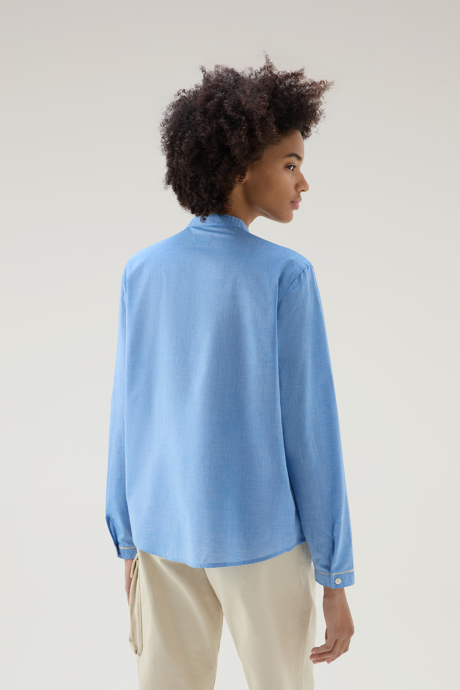 Camicetta Pintuck in chambray di puro cotone blu photo 3 | Woolrich