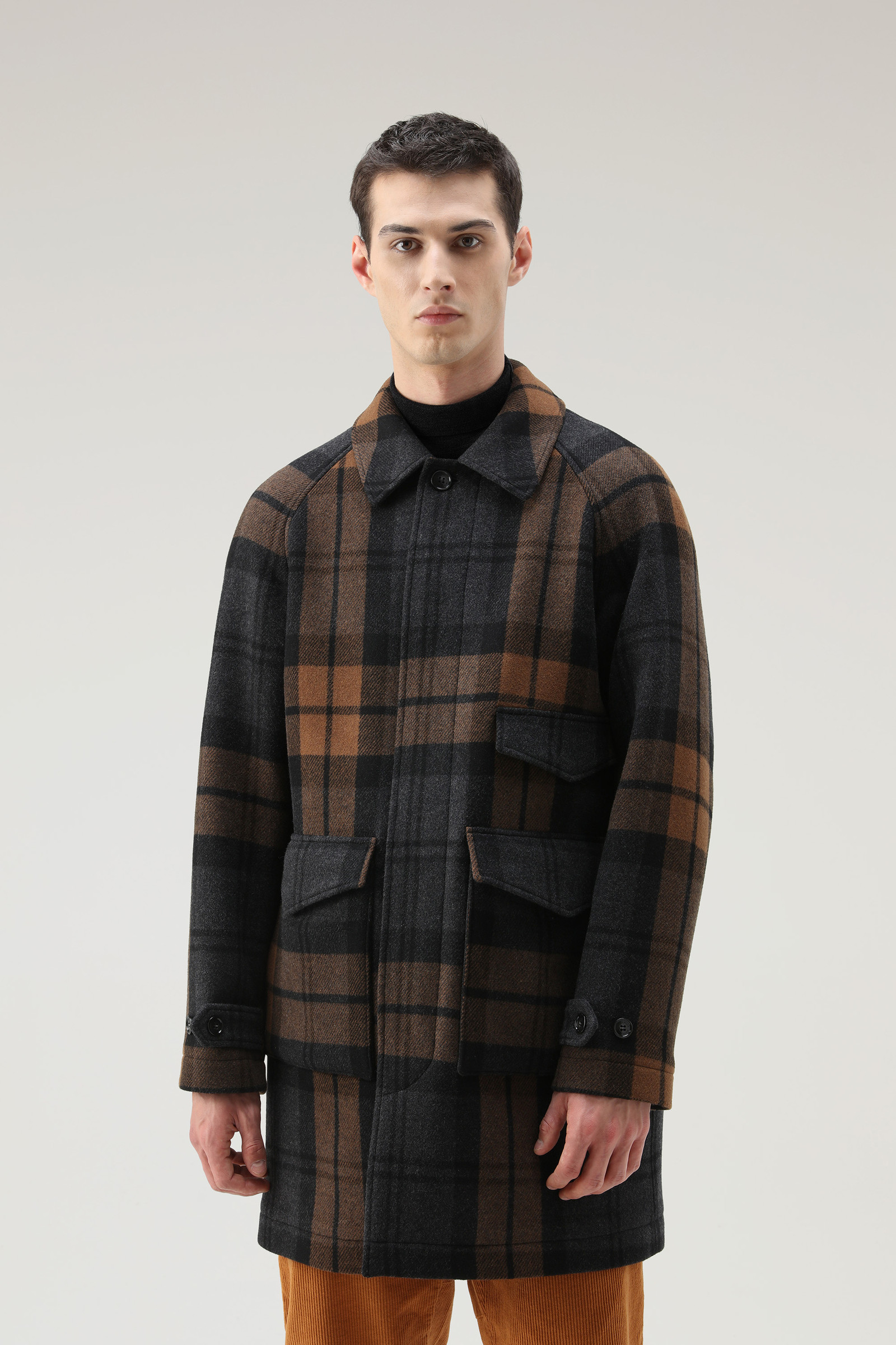 Men's Upstate Recycled Melton Wool Check Coat Brown | Woolrich USA