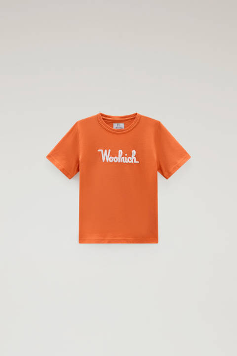 T-shirt pour garçon en pur coton avec broderie Orange | Woolrich