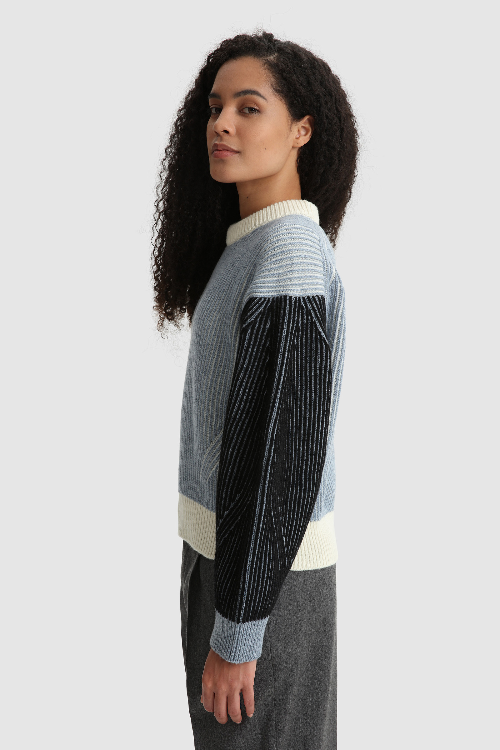 Crewneck Wool Sweater with Contrasting Sleeves Blue photo 3 | Woolrich
