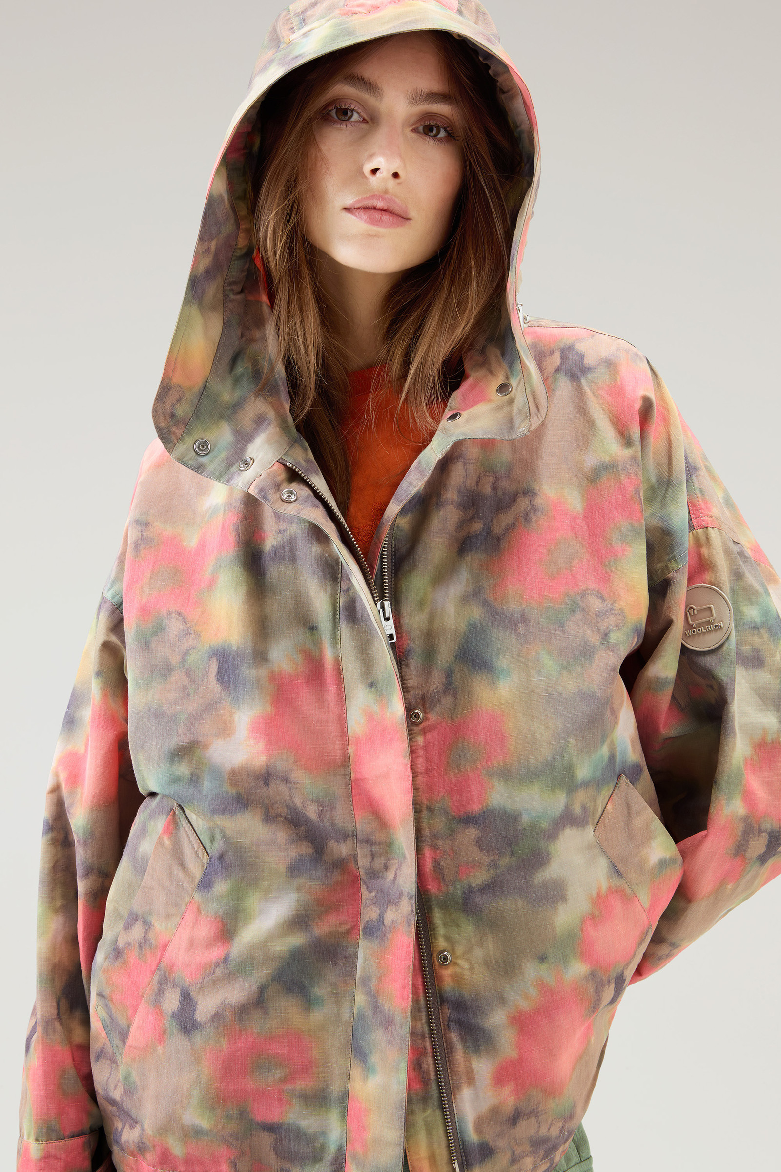Woolrich painterly-print hooded jacket - Neutrals