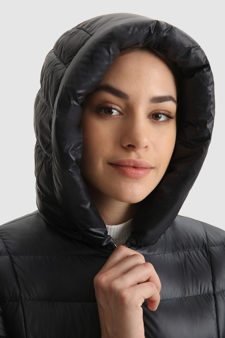 Giacca trapuntata Abbie in nylon satin con cappuccio