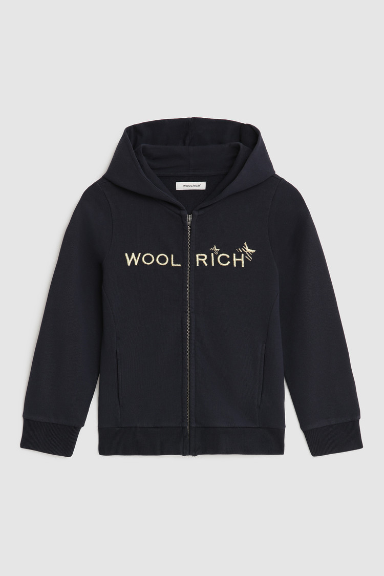 Hoodie voor meisjes met volledige rits en gouden borduursel