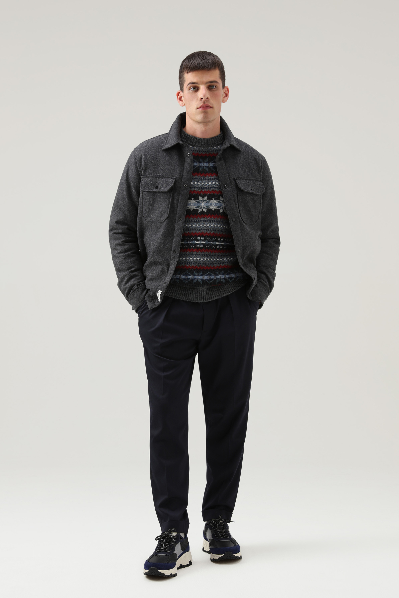 Fair Isle Crewneck in Virgin Shetland Wool Grey photo 2 | Woolrich